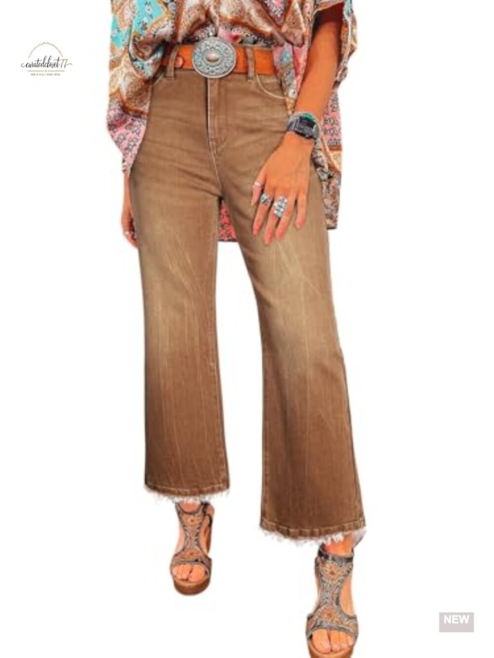 Astylish High Waisted Flared Jeans Raw Hem Stretchy Cropped